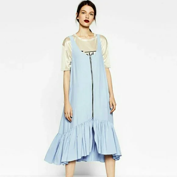 ZARA Oversized Ruffle Hem Midi Dress - Size M - Picture 11 of 11